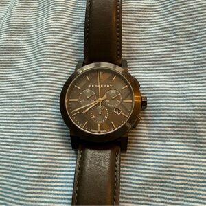 Burberry Dark Gray Leather Chronograph Men’s Watch